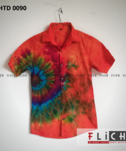 FLiCH Men's Modern Tie Dye Batik Colorful Collar Short Sleeve Shirts 100% Cotton