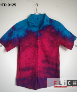 FLiCH Men's Modern Tie Dye Batik Colorful Collar Short Sleeve Shirts 100% Cotton